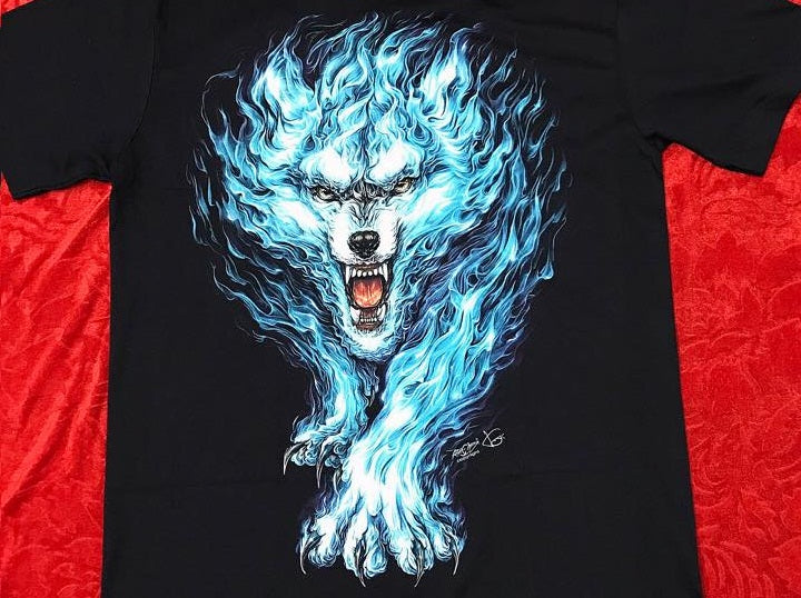T-Shirt Wolf Fire Blue